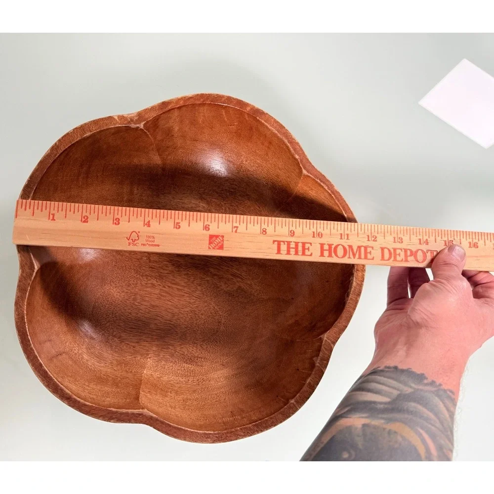 VTG Monkey Pod Handcrafted Wood‎ Bowl Flower shape Mid-century design